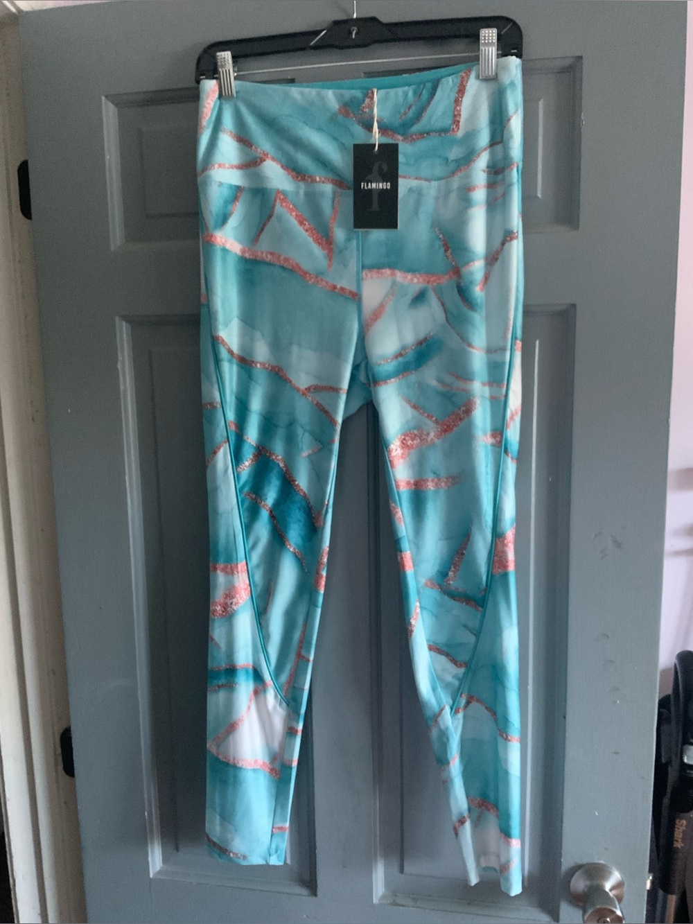 Flamingo Aqua & Coral Print Leggings